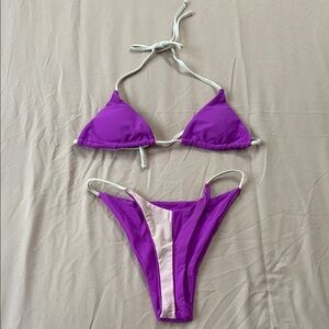 Purple Two-Piece Triangle Bikini with Contrast Panel